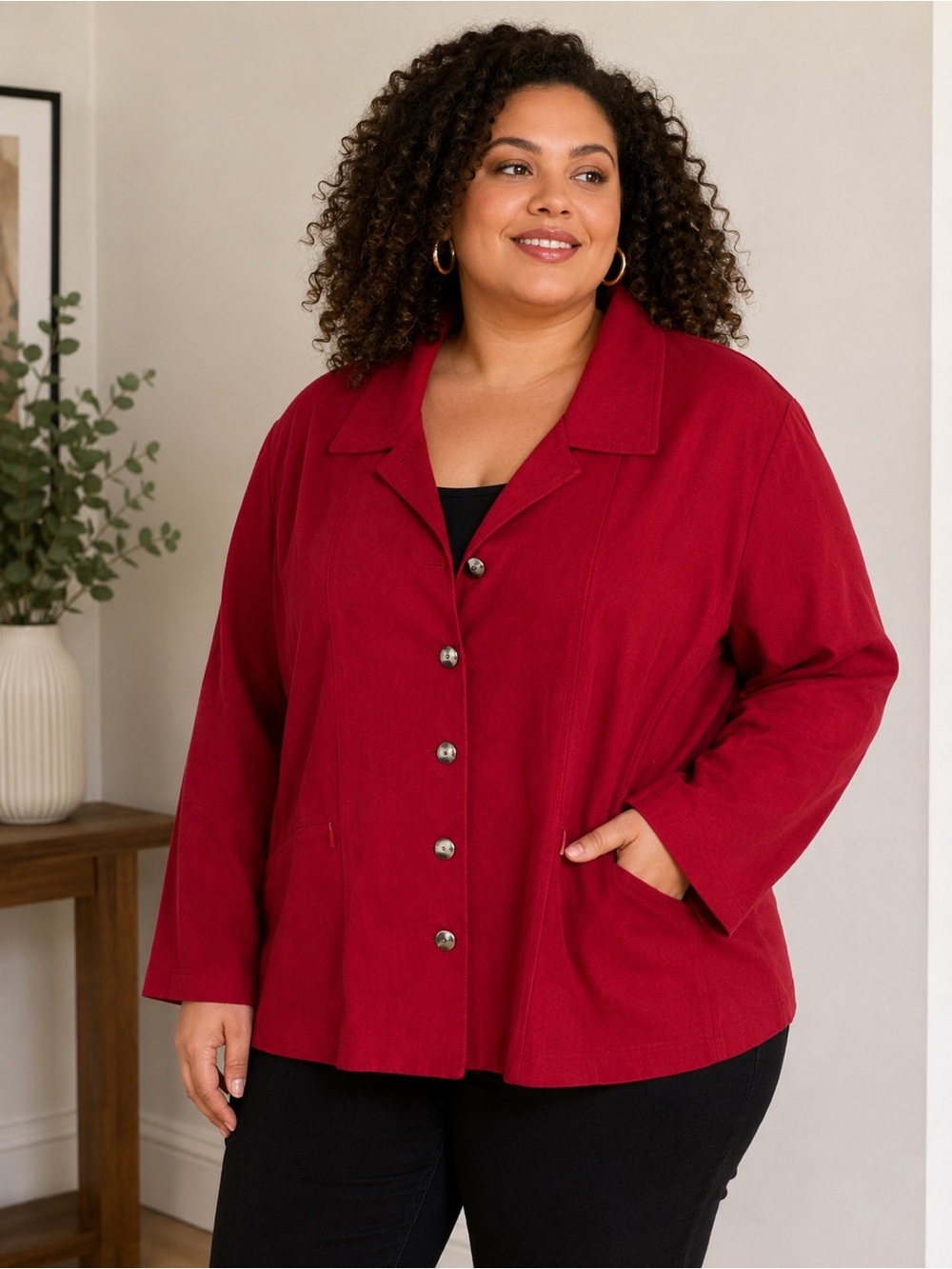 Penningtons Petite Red Blazer with Notched Lapel and Relaxed Fit Women’s 3X